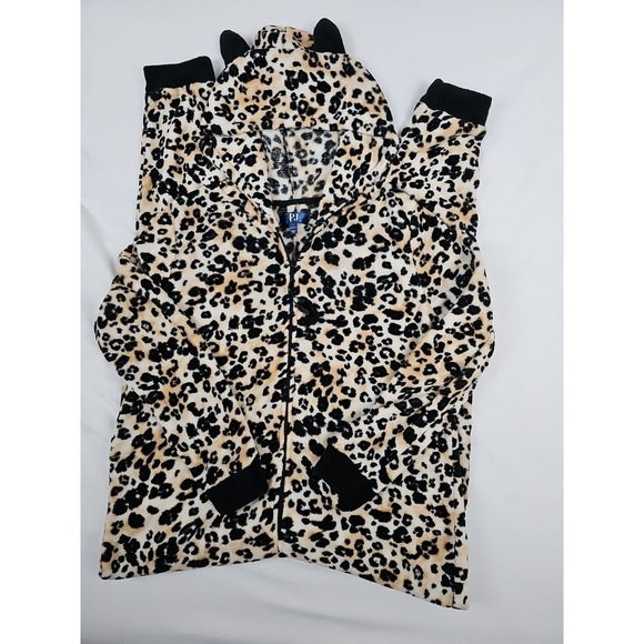 PJ ESSENTIALS Hooded One piece Plush Leopard Pajamas Sz L - Picture 5 of 5